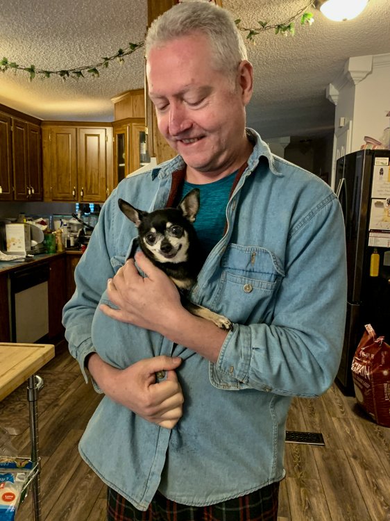 Layla is one of our grandpuppies. She is Summer's first doggie. almost sixteen years old now. Dion is her favorite person, as you can see by how happy she is here 😄. This pic was from five years ago, but she is still just as happy whenever she sees...